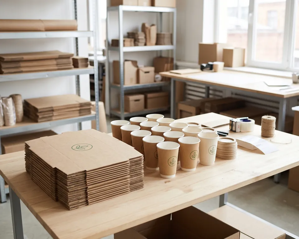 Printed takeaway packaging prepared for dispatch